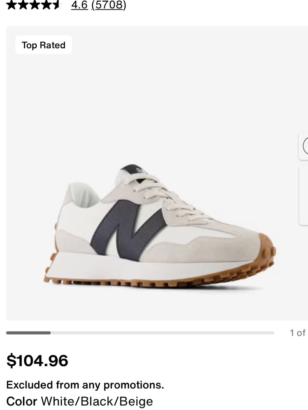 NIB New Balance 327 White Black Beige Sneaker